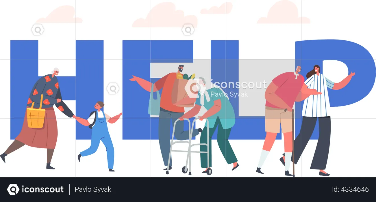 Helfen Sie älteren Menschen beim Überqueren der Straße  Illustration