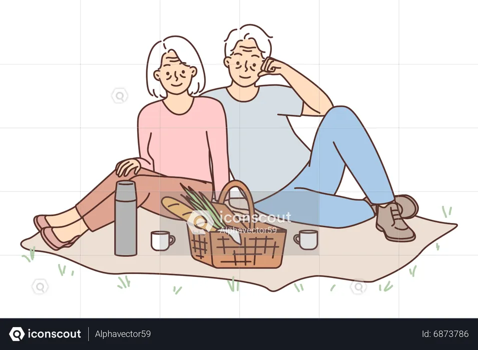 Älteres Paar beim Picknick  Illustration