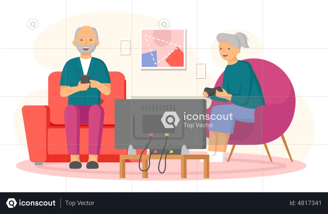 Älteres Paar vor dem Fernseher  Illustration