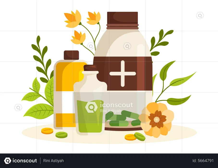 Alternative medicine bottles  Illustration