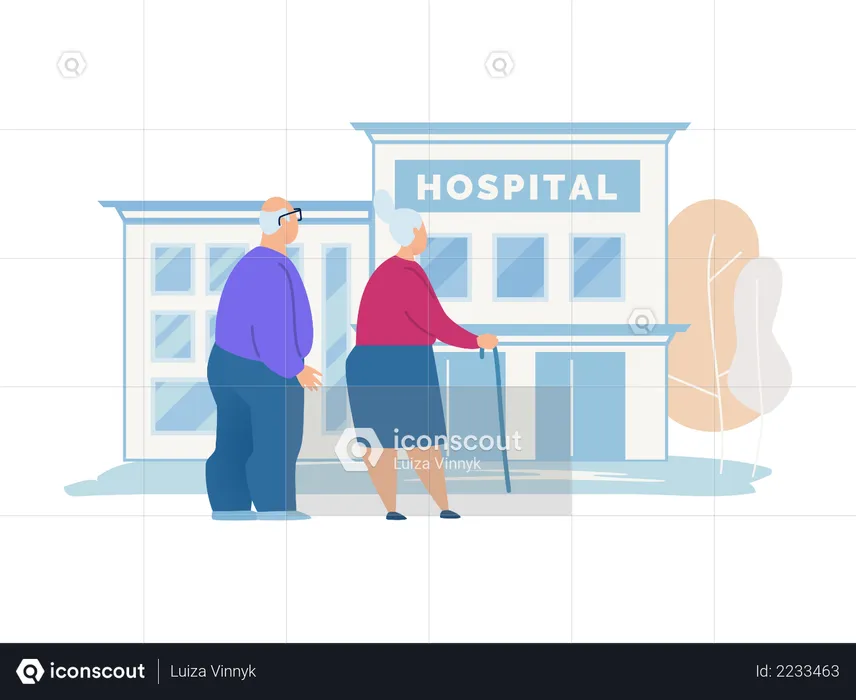 Älteres Ehepaar besucht Krankenhaus  Illustration