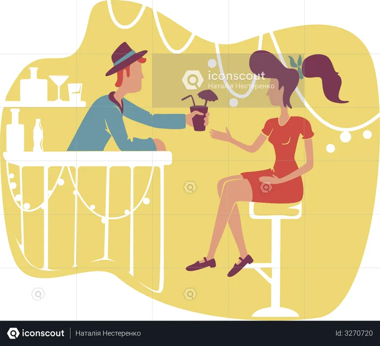 Altmodische, elegante Dame und cooler, stylischer Barkeeper  Illustration