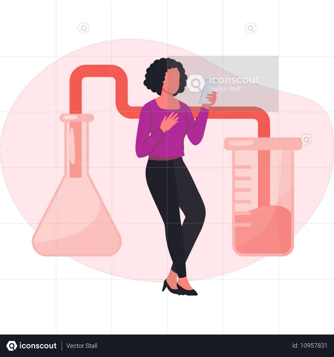 Estudante fazendo pesquisa em química  Ilustração