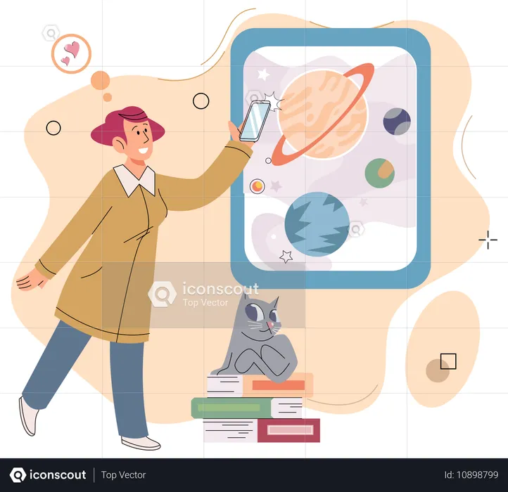 Estudante estudando on-line  Ilustração