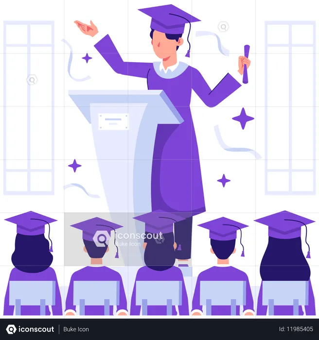 Estudante fazendo discurso de formatura  Ilustração