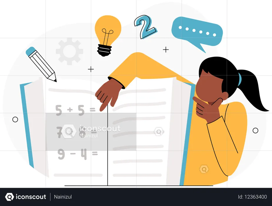 Ilustração de alunos resolvendo problemas de matemática  Ilustração