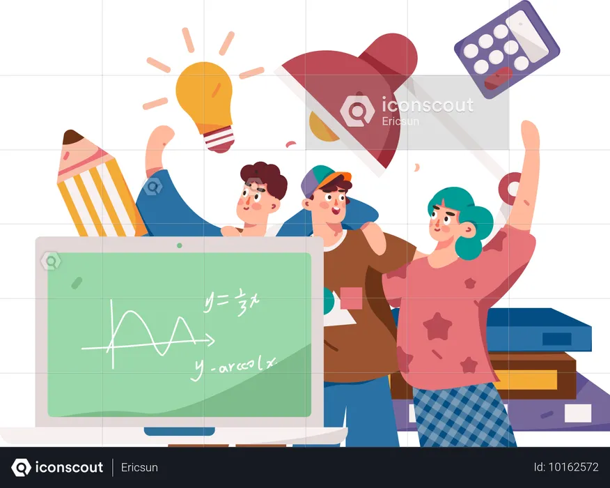 Alunos fazendo aula de matemática on-line  Ilustração