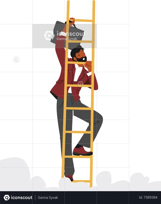 Ambitious Businessman Character Climbing The Ladder Of Success With Determination And Perseverance  Illustration