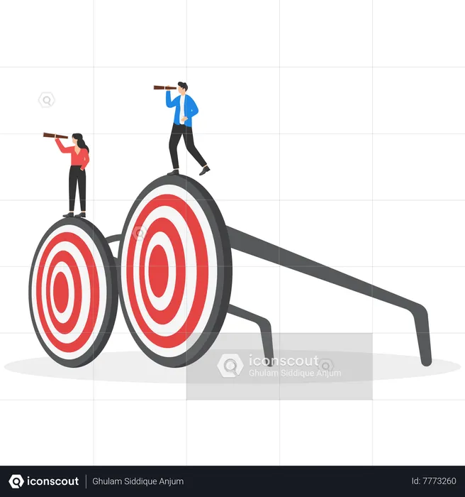 Ambitious businessman look through telescope for target  Illustration