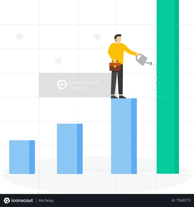 Ambitious businessman pouring water to grow plant  Illustration