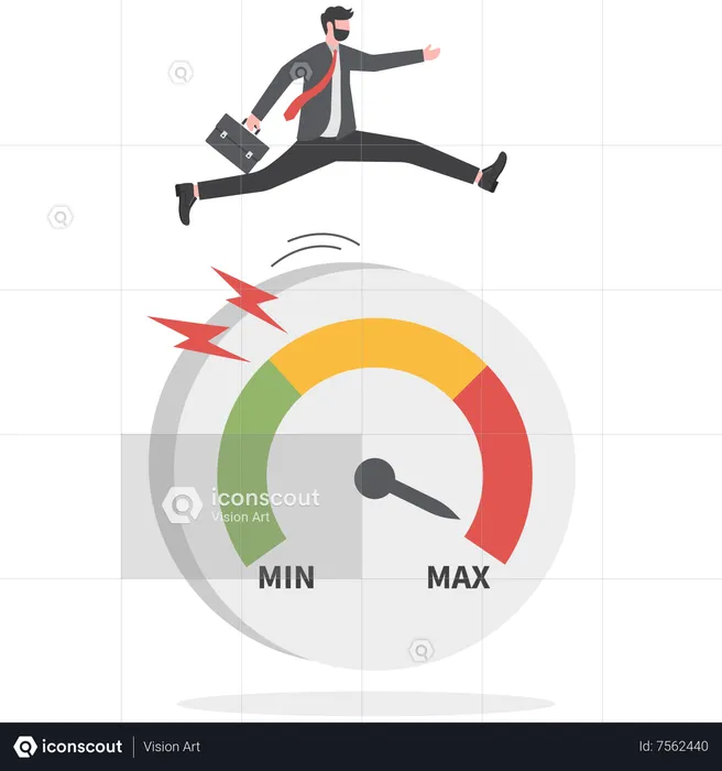 Ambitious businessman running at full speed to rotate measure cogwheel gear  Illustration