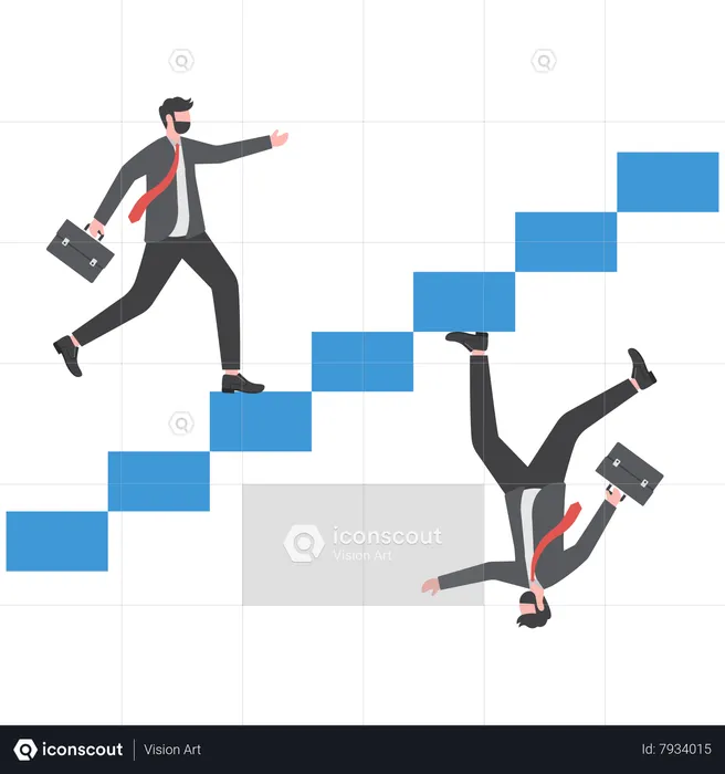 Ambitious businessman walk up stair while in paradox he walking down  Illustration