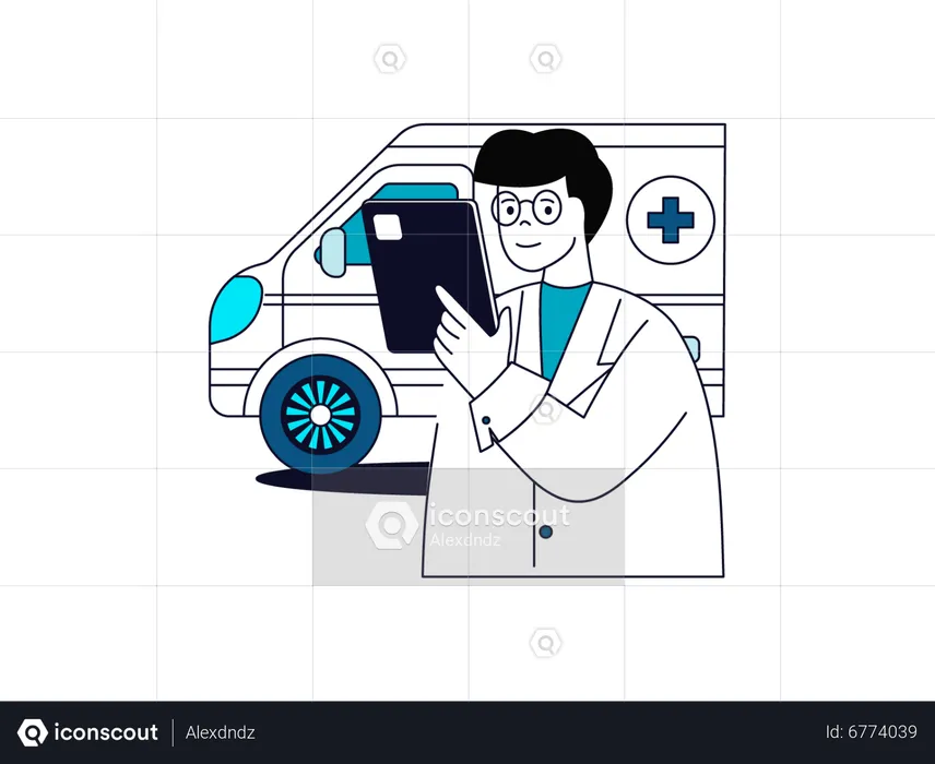 Ambulance doctor with consignment  Illustration