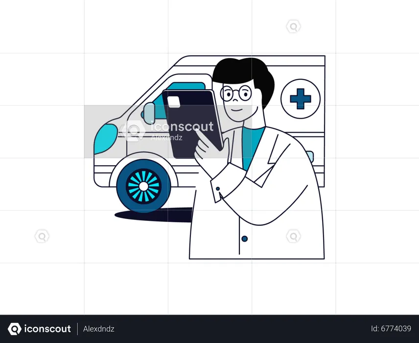 Ambulance doctor with consignment  Illustration