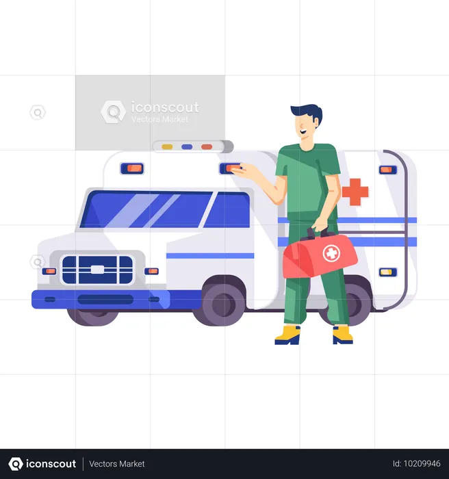 Ambulance Doctor With Emergency Aid  Illustration