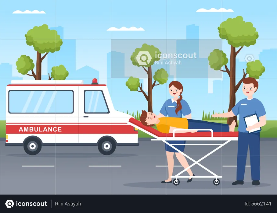 Ambulance for Pick Up Patient the Injured in an Accident  Illustration