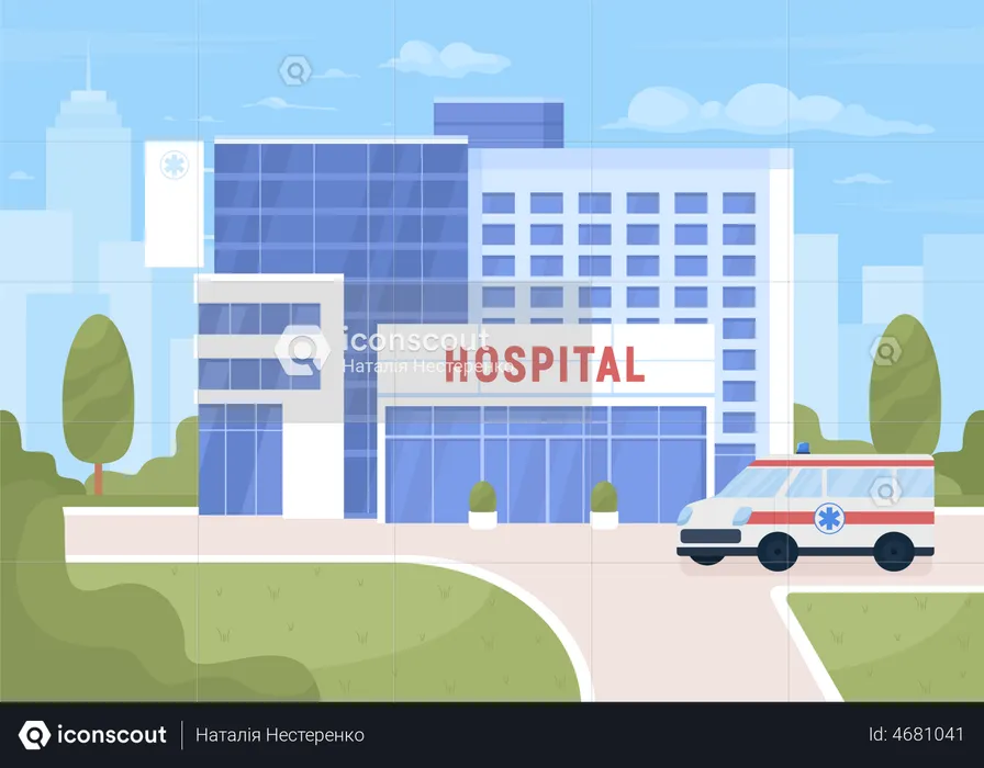 Ambulance near hospital  Illustration