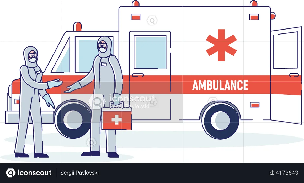 Ambulance worker meeting each other  Illustration