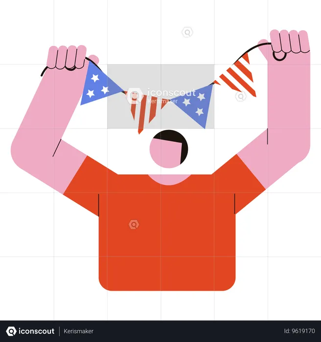 American man decorating garlands for Independence Day  Illustration