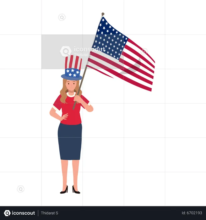 American woman holding american flag to celebrate  Illustration