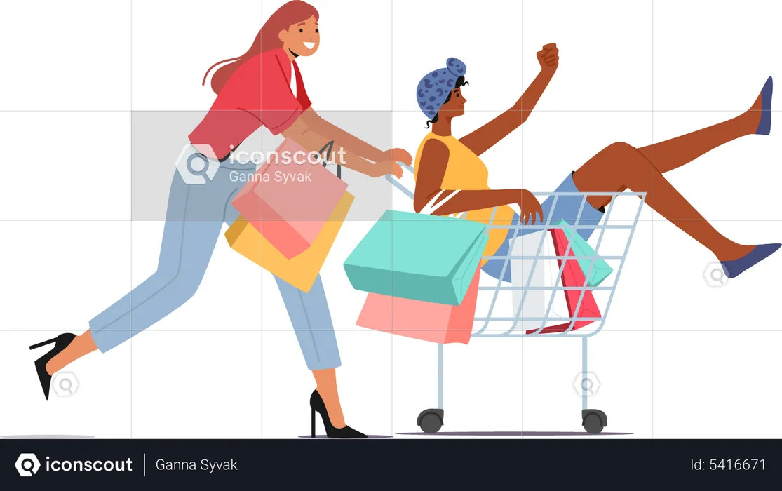 Amigas fazendo compras juntas  Ilustração