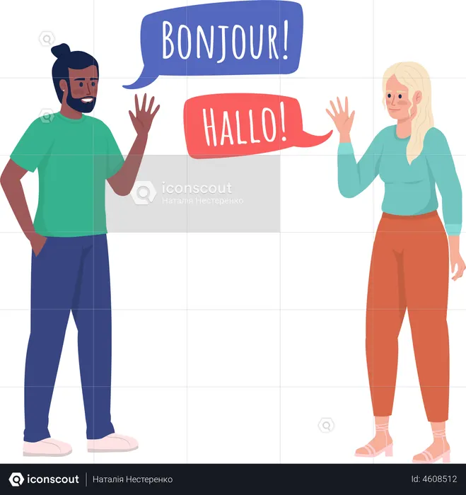 Amigos aprendiendo idiomas  Ilustración