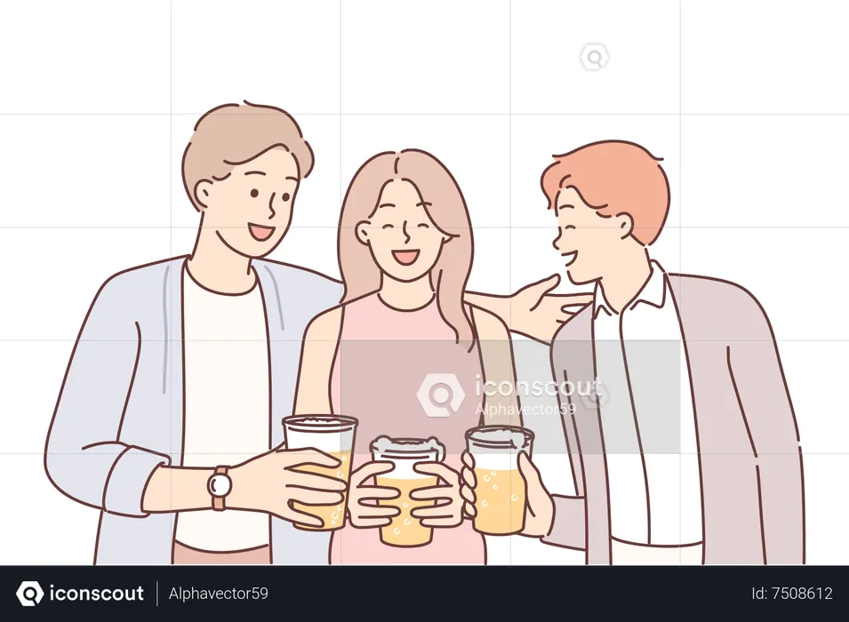 Amigos bebiendo cerveza  Ilustración