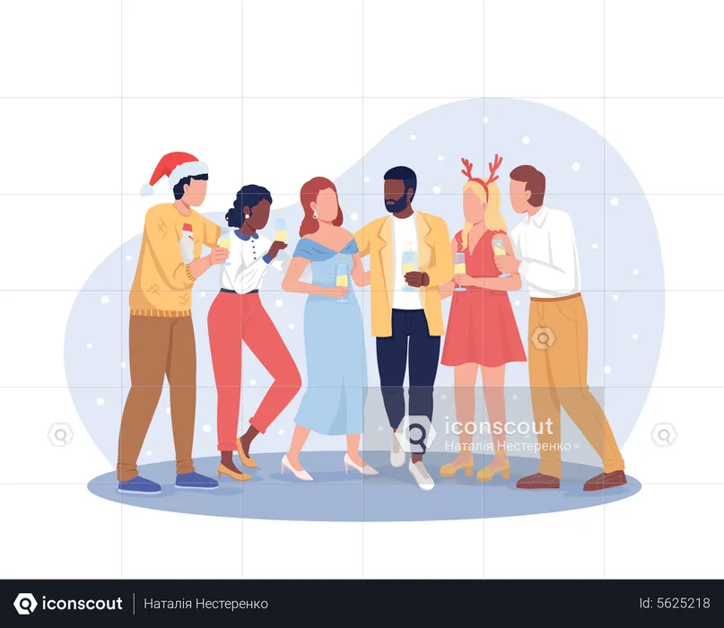 Amigos celebrando la navidad  Ilustración