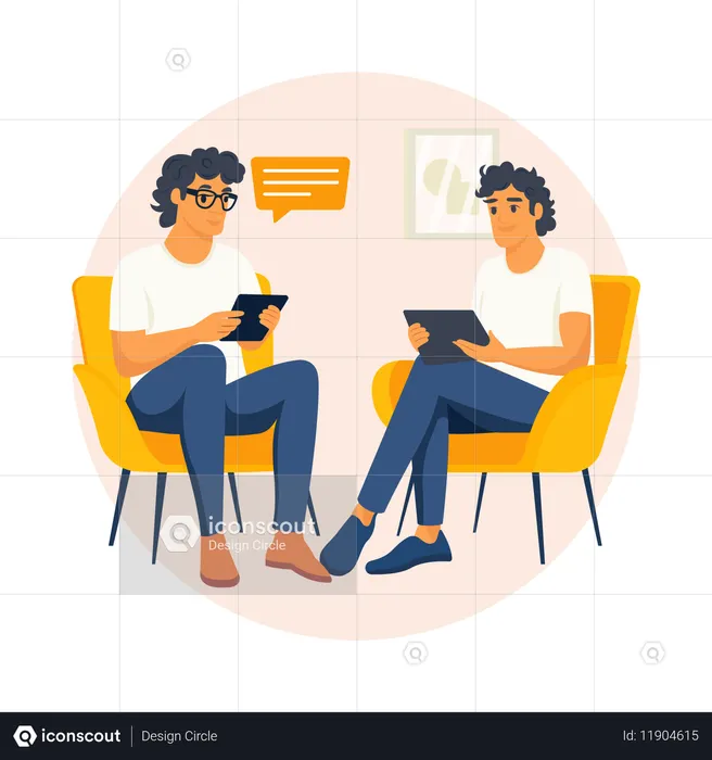Amigos conversando durante um podcast  Ilustração