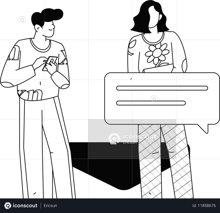 Amigos conversando por aplicativo de namoro  Ilustração