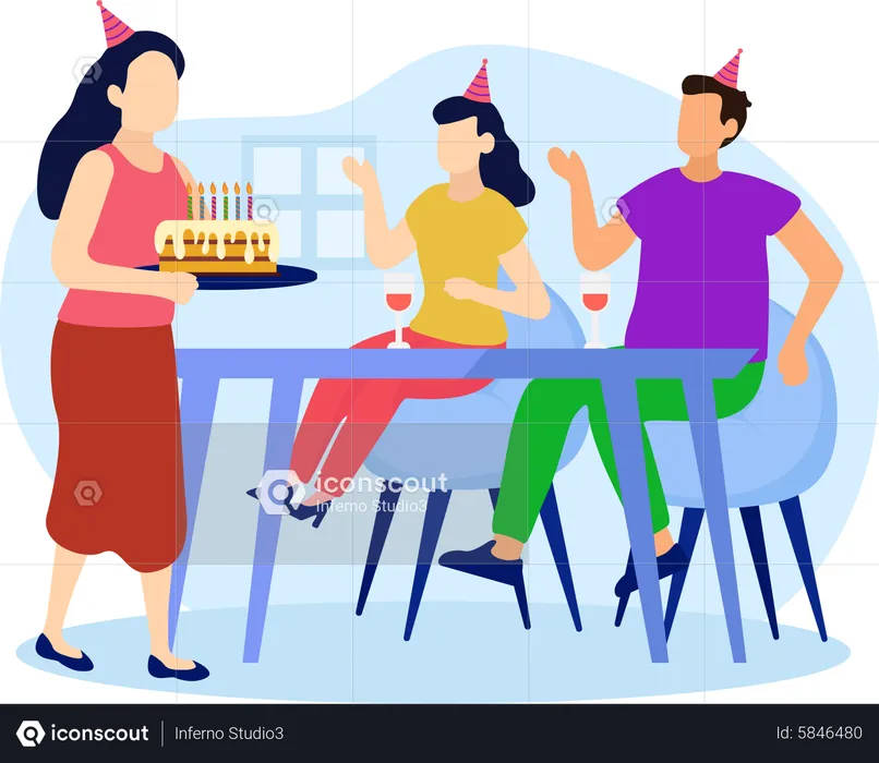 Amigos haciendo fiesta de cumpleaños  Ilustración