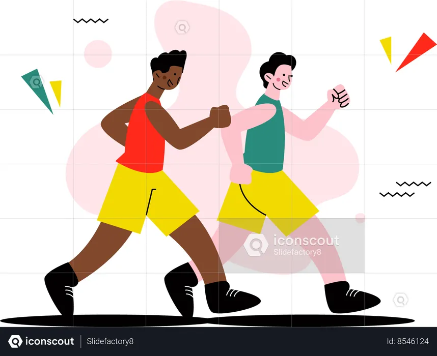 Amigos corriendo juntos  Ilustración