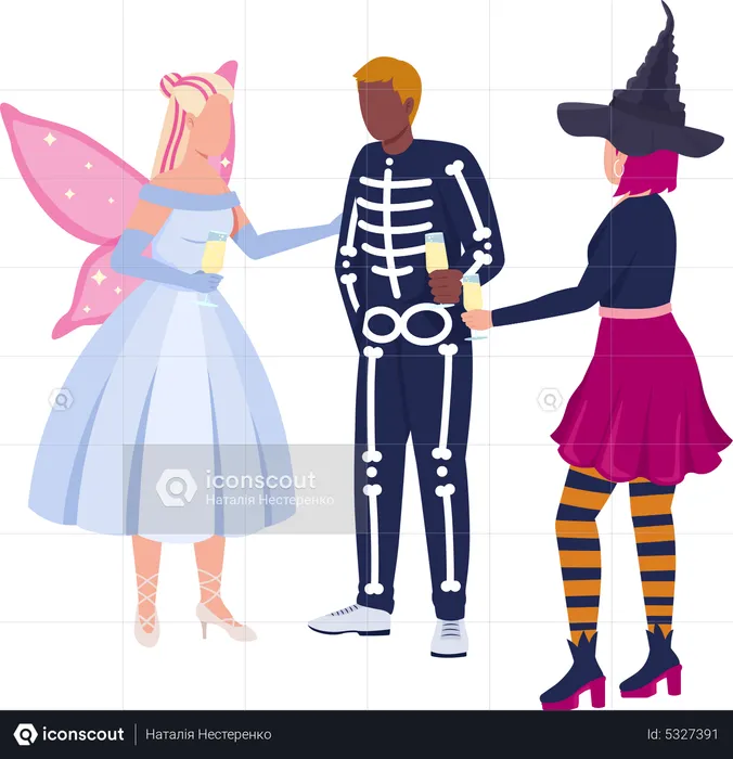 Amis avec des costumes célébrant Halloween  Illustration