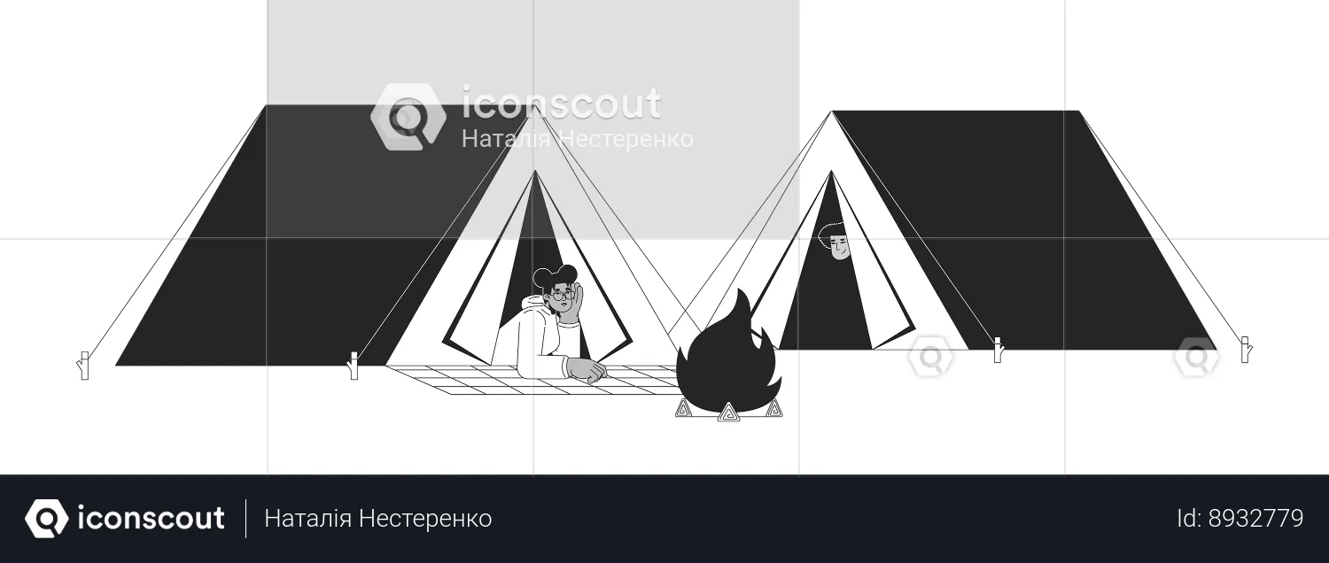 Amis dans des tentes de camping feu de joie  Illustration