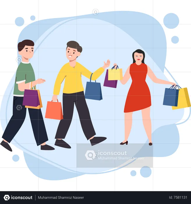 Amis faisant du shopping  Illustration