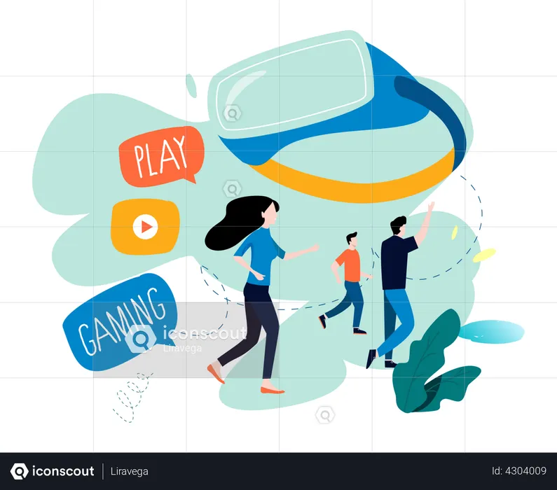 Amis jouant à un jeu de réalité virtuelle  Illustration