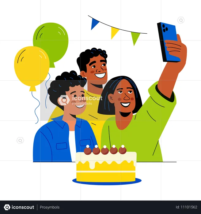 Des amis prennent un selfie pour leur anniversaire  Illustration