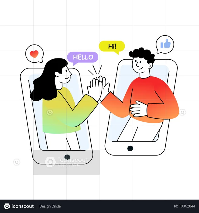 Salutations entre amis en ligne depuis un mobile  Illustration