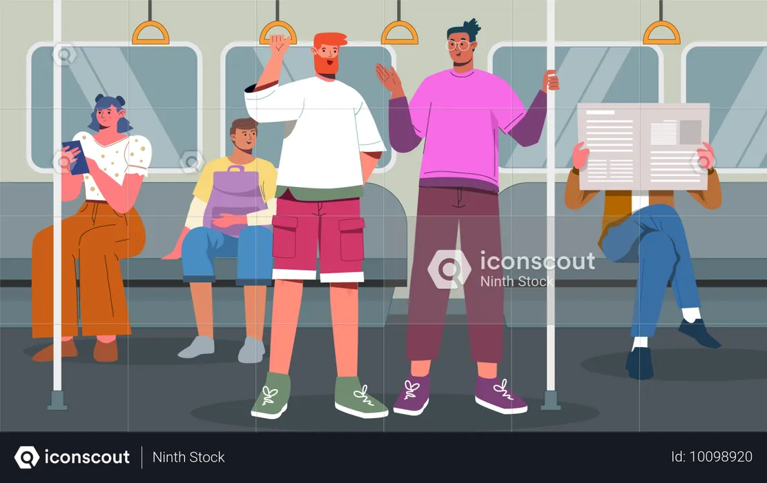 Des amis voyageant en métro  Illustration