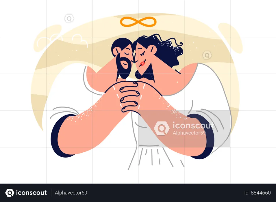 Amor entre homem e mulher se abraçando  Ilustração