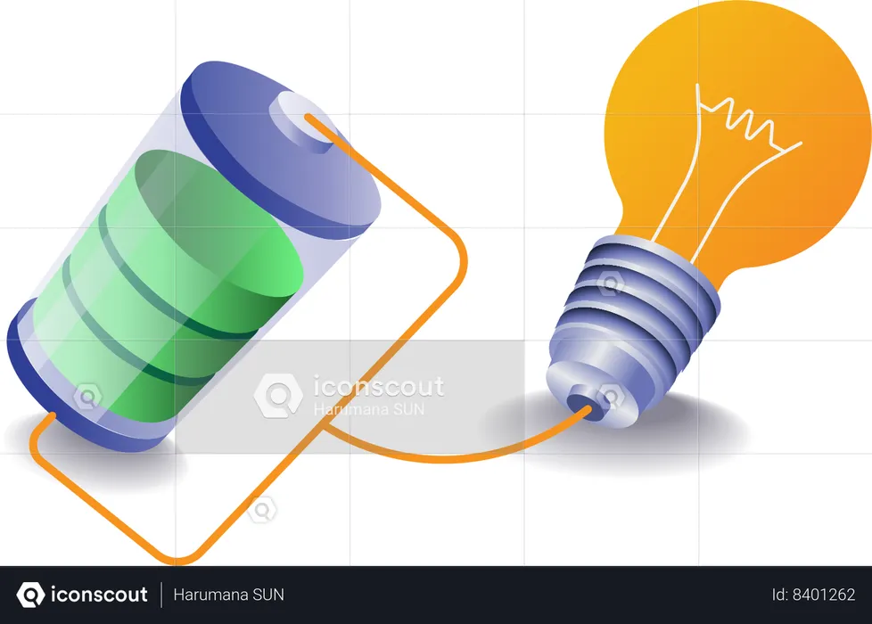 L'ampoule brille grâce à la batterie  Illustration