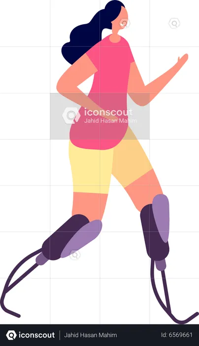 Amputee Woman Trying to Run  Illustration