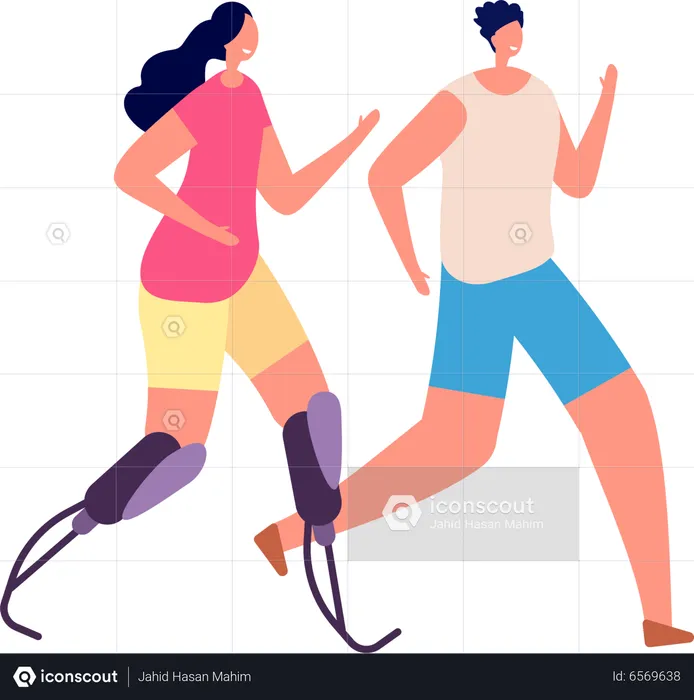 Amputee Woman Trying to Run with friend  Illustration