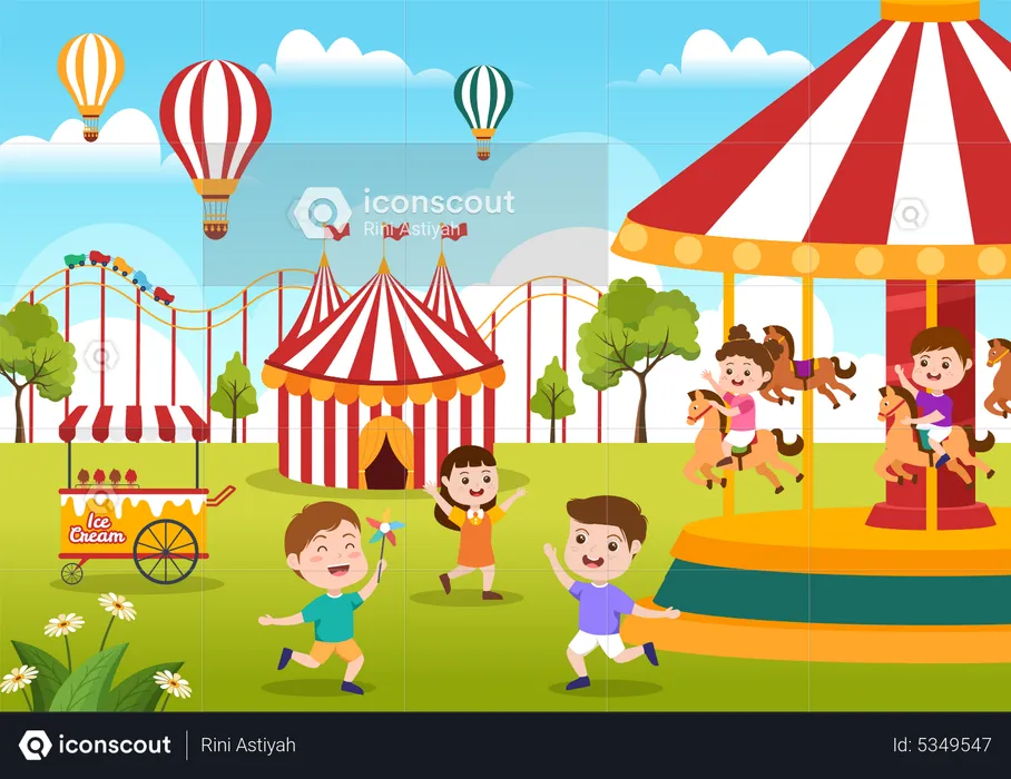 Amusement park with kids Illustration