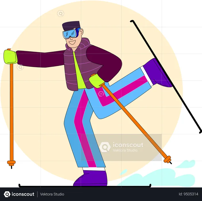 An enthusiastic skier glides down a snowy slope  Illustration