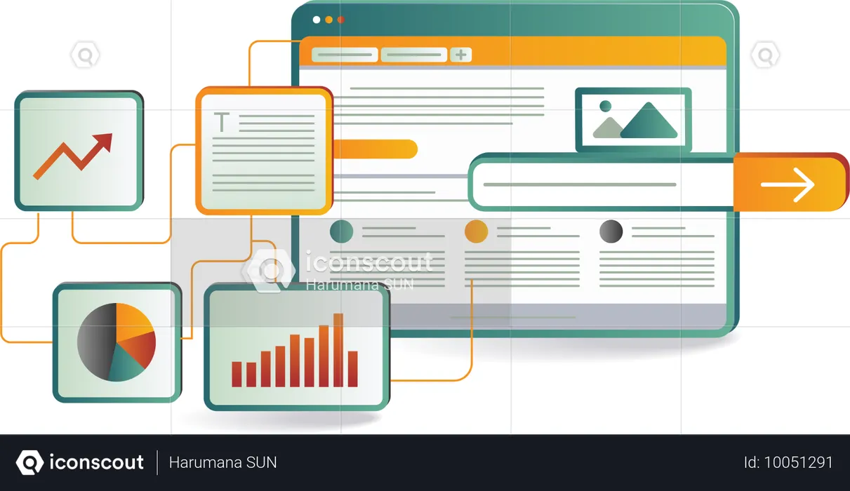 An image of a computer screen with a graph and other elements  Illustration