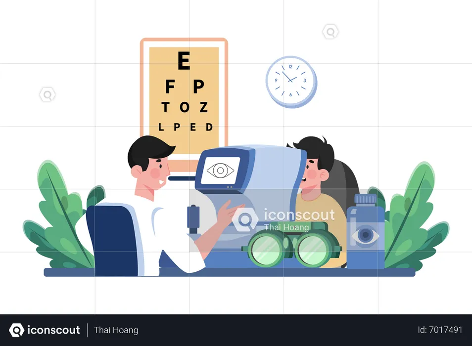 An Optometrist Performs Eye Exams To Patients  Illustration
