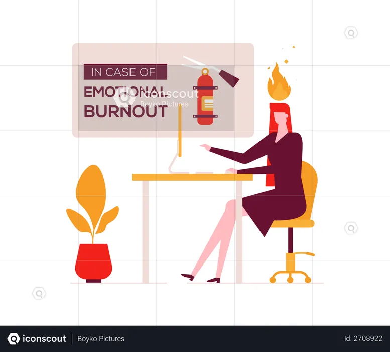 An unusual composition with a tired female office manager working at the computer  Illustration