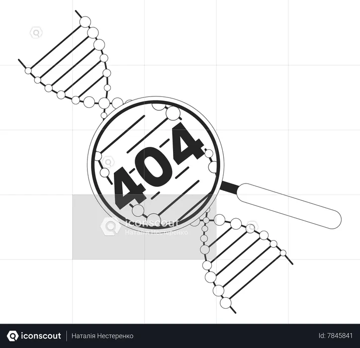 Analisando material de DNA através do erro de lupa 404  Ilustração