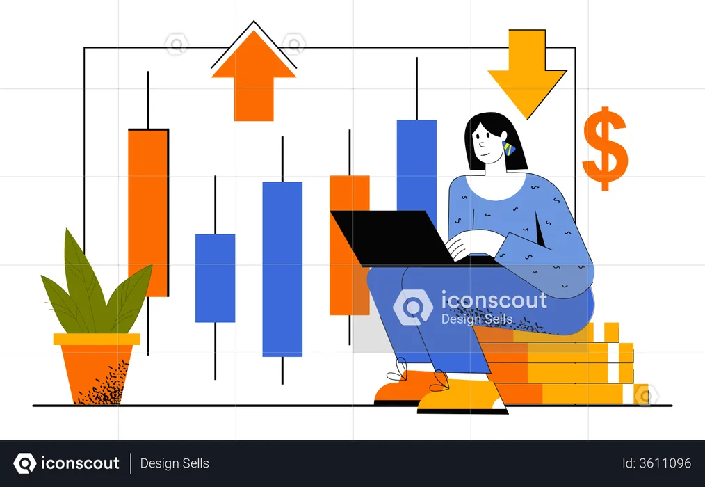 Análise do mercado de ações por trader  Ilustração